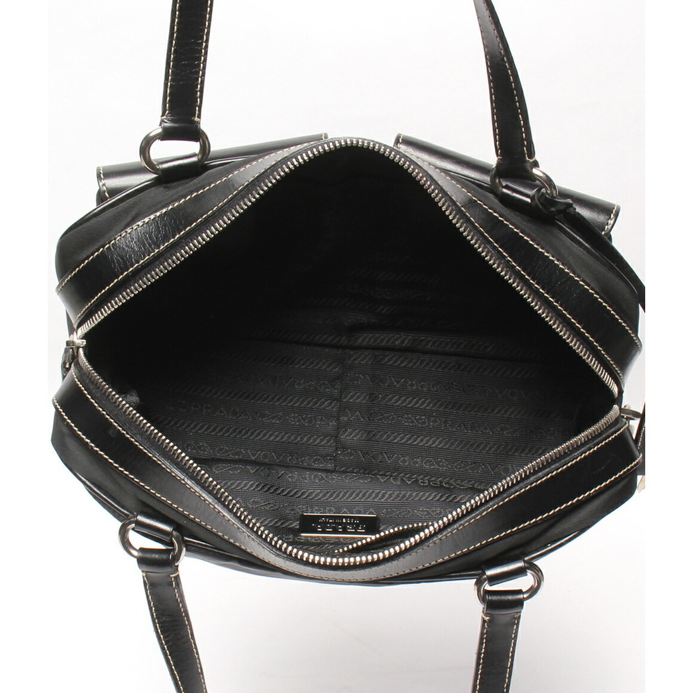 Prada Tessuto shoulder bag leather trim exterior buckle pockets Black - Picture 3 of 6